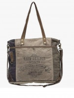 Myra Bags Life Always Upcycled Canvas Shoulder Bag S-0948, Tan, Khaki,