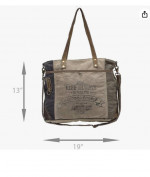 Myra Bags Life Always Upcycled Canvas Shoulder Bag S-0948, Tan, Khaki,