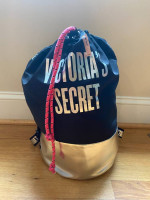Victoria's Secret Drawstring Backpack Bag Tote Black/Silver Brand New