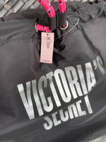 Victoria's Secret Drawstring Backpack Bag Tote Black/Silver Brand New