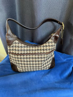 Coach Hobo Shoulder Bag Brown Tweed Leather Suede Purse Zipper Brown E
