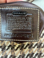 Coach Hobo Shoulder Bag Brown Tweed Leather Suede Purse Zipper Brown E