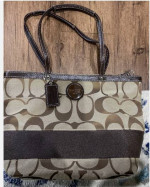 Coach F15112 Signature Tote Khaki/Mahogany Brown Shoulder Bag