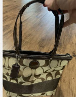 Coach F15112 Signature Tote Khaki/Mahogany Brown Shoulder Bag