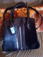 Black Leather Shoulder Bag faux Zippers