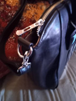 Black Leather Shoulder Bag faux Zippers