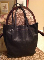 Unisex Black Leather Tote Bag