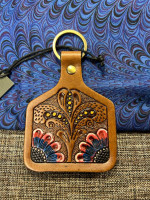 107-CMT New Handmade Leather Myra Bag Key Fob “Paintbrush Wildflower “S-8792