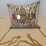 Vintage 1930's Brass Copper Gold Pillow Purse Bag With Chain Exotic Tiger