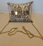 Vintage 1930's Brass Copper Gold Pillow Purse Bag With Chain Exotic Tiger