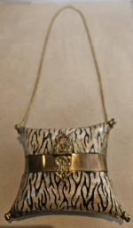 Vintage 1930's Brass Copper Gold Pillow Purse Bag With Chain Exotic Tiger