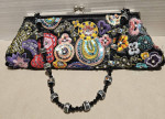 Small Satin Colorful Floral Embroidered Beaded Clutch Hand Bag Glass Bead Handle