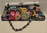 Small Satin Colorful Floral Embroidered Beaded Clutch Hand Bag Glass Bead Handle