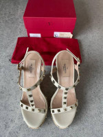 Valentino Garavani Rockstud Platform Wedges, Sandals, Leather, Size 36
