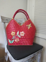 Woven Straw Red Purse