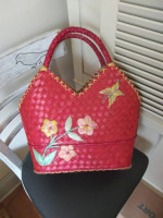 Woven Straw Red Purse