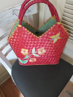 Woven Straw Red Purse