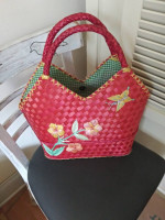 Woven Straw Red Purse