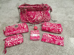 Vera Bradley Pink Twirly Birds Purse w/ Lots of Extras