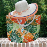 Beach Tote with Matching Hat - Orange, Green and Beige - New