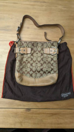 Light Brown Shoulder Authentic Coach Letter C Purse with Leather Strap