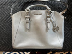 Michael Kors Large Ciara Saffiano Satchel Purse Pearl Gray