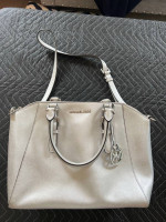 Michael Kors Large Ciara Saffiano Satchel Purse Pearl Gray