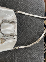 Michael Kors Large Ciara Saffiano Satchel Purse Pearl Gray