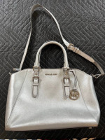 Michael Kors Large Ciara Saffiano Satchel Purse Pearl Gray