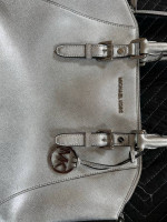 Michael Kors Large Ciara Saffiano Satchel Purse Pearl Gray