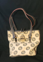 Dooney & Bourke Black, Beige Dark Brown Light Brown Leather and Canvas