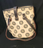 Dooney & Bourke Black, Beige Dark Brown Light Brown Leather and Canvas