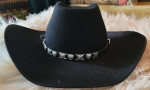 MOVING SALE! COWGIRL HAT BLACK WOOL W/SILVER HEARTS TRIM ALMOST NEW!