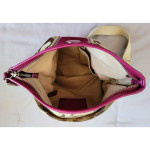 Coach Signature C Pattern Khaki & Pink Leather Tote Purse Handbag