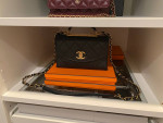 CHANEL Lambskin Top Handle Flap Black Handbag