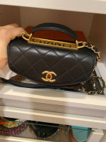 CHANEL Lambskin Top Handle Flap Black Handbag
