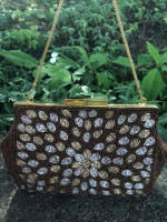 Gold and Silver Beaded Purse Handbag