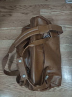 Widemouth leather carryon duffle bag