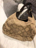 Coach Handbag beige with brown trim