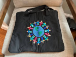 Handmade hand stitched globe purse with all holding hands world unity