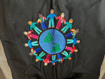 Handmade hand stitched globe purse with all holding hands world unity