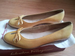 Womens Salvatore Ferragamo Yellow Leather Slip On Bow Flats in Box