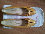 Womens Salvatore Ferragamo Yellow Leather Slip On Bow Flats in Box