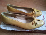 Womens Salvatore Ferragamo Yellow Leather Slip On Bow Flats in Box