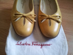 Womens Salvatore Ferragamo Yellow Leather Slip On Bow Flats in Box