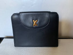 Vintage Paloma Picasso Black Leather Shoulder Bag w/Gold Chain Strap