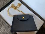Vintage Paloma Picasso Black Leather Shoulder Bag w/Gold Chain Strap