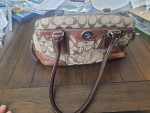 Brown Leather and Jacquard Coach Logo Purse / Handbag