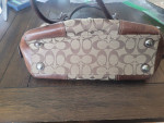 Brown Leather and Jacquard Coach Logo Purse / Handbag