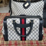 Vntg Gucci GG Web Sherry Boston handbag